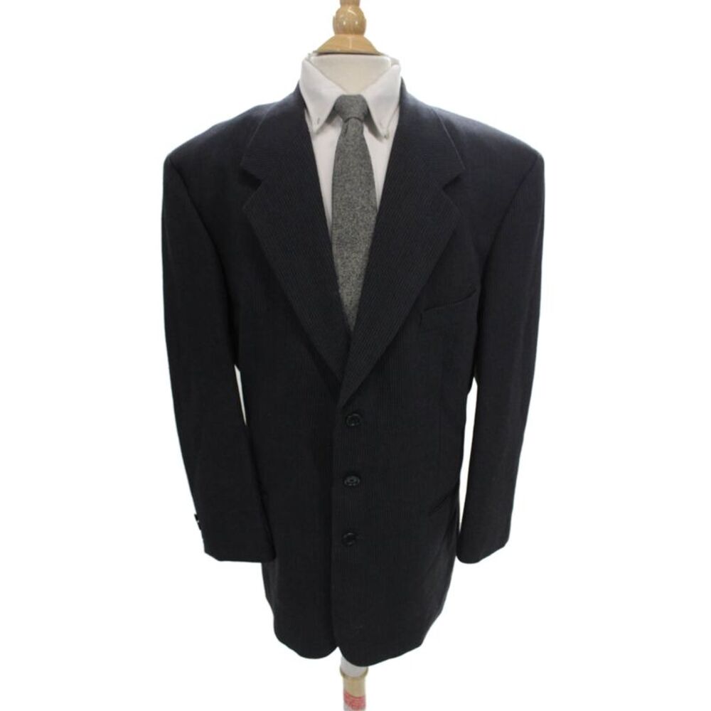 Zanetti Mens Striped Wool Blazer Gray Button Size 56